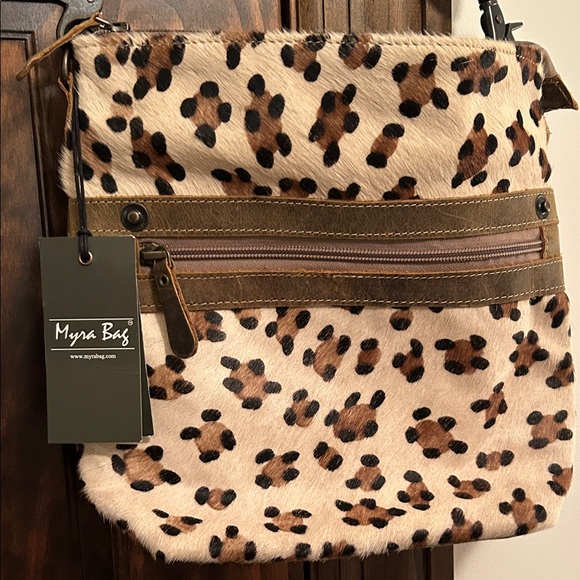 Myra Bag Brown and Cream Animal Print Crossbody - Picture 2 of 12